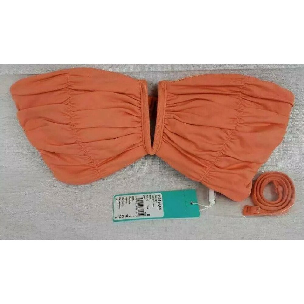 Seafolly Womens Bandeau Swimsuit Orange Ruched Strapless Padded Stretch US 4 New